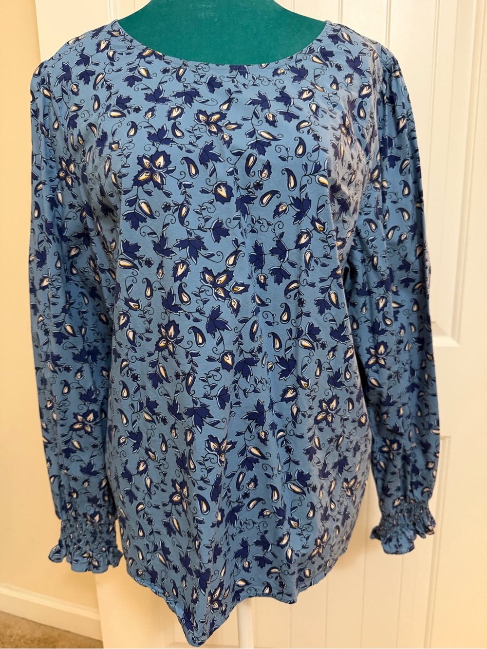 J. Crew Blue Floral Long-Sleeve Blouse